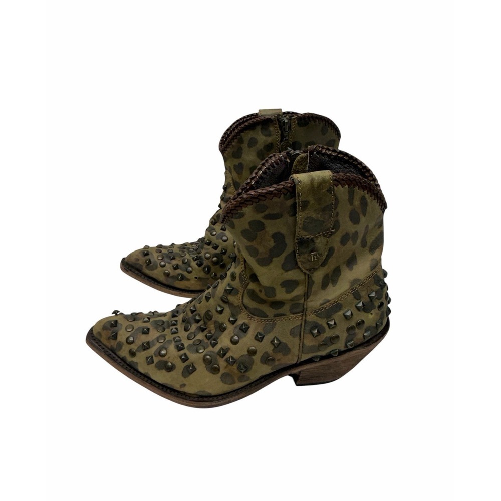 Liberty Black Chita Miel Leopard Print Leather Ankle Cowboy Boots Women Size 9.5